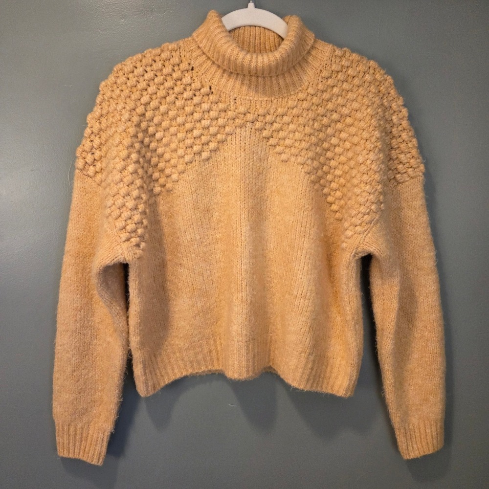Free People Women's Bradley Cropped Turtleneck‎ Sweater, Size M, Yellow